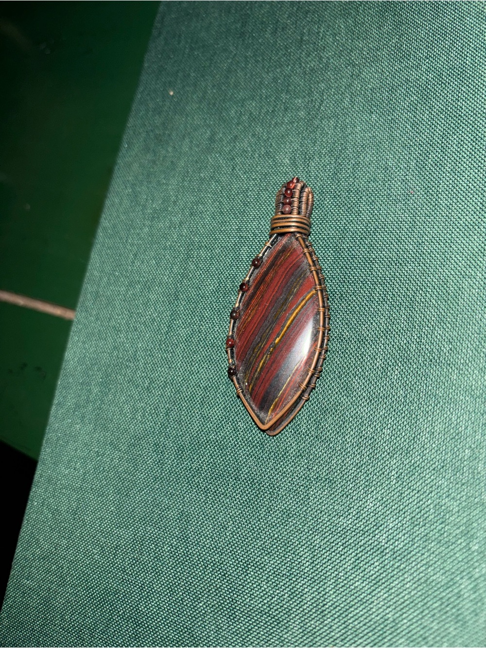 Handmade Multicolor Tiger Iron Wire-Wrapped Pendant - Women Jewelry